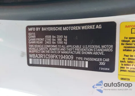 2015 BMW 435I z USA, uszkodzony, nr VIN WBA3R1C59FK194909